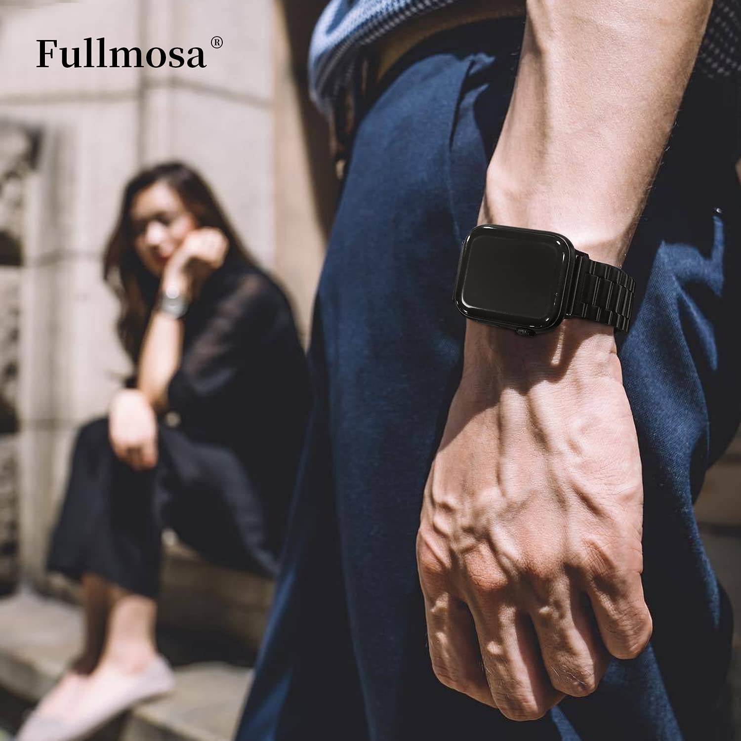 Fullmosa Compatible Apple Watch Band 42mm 44mm 38mm 40mm Series SE 6 5 4 3 2 1 Stainless Steel Metal For Apple Watch Straps 42mm 44mm Black